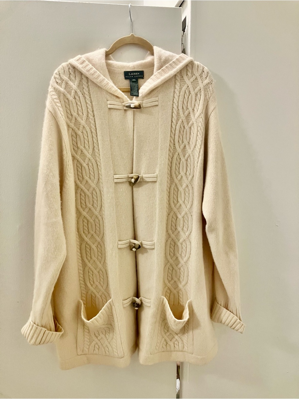 Ralph Lauren Hooded Cardigan Women’s Plus Size Cream Ivory Wool Cashmere 3X USED
